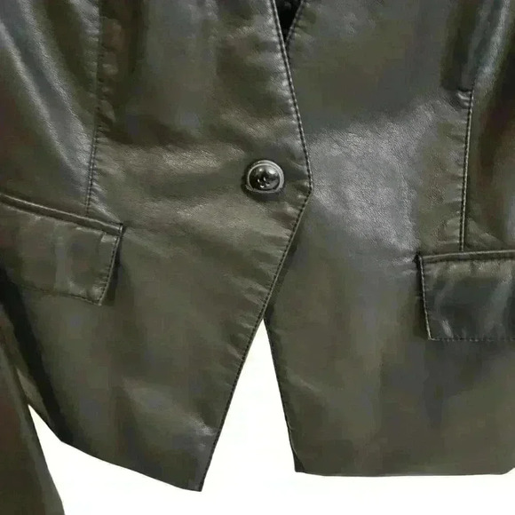 Black Rivet Blazer Jacket Womens XL Faux Leather Black One Button Collarless - Picture 4 of 16